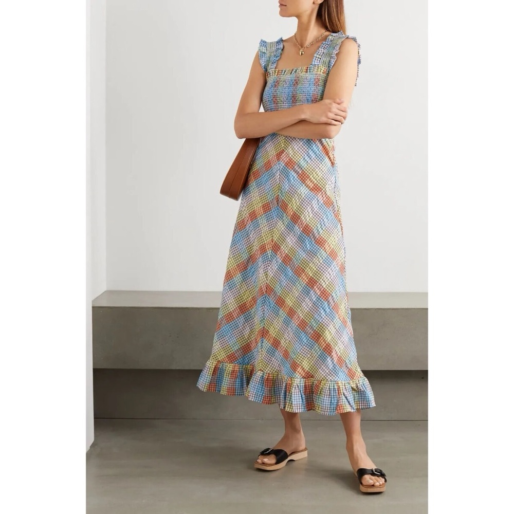 Ganni Multicolor Checkered Midi Dress